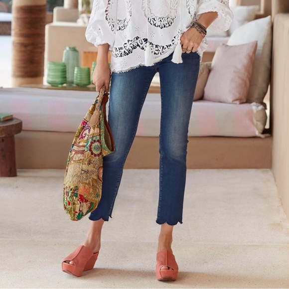 SUNDANCE Driftwood Candace Scalloped Cropped Jeans Sz 28/Size 6. - Picture 2 of 6